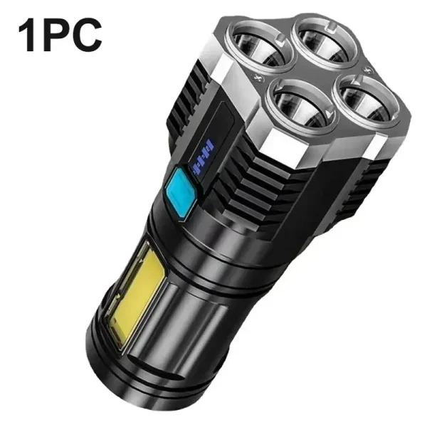 Öflugt LED Vasaljós með 4 Perum, Hliðarljósi og USB Hleðslu - Image 7