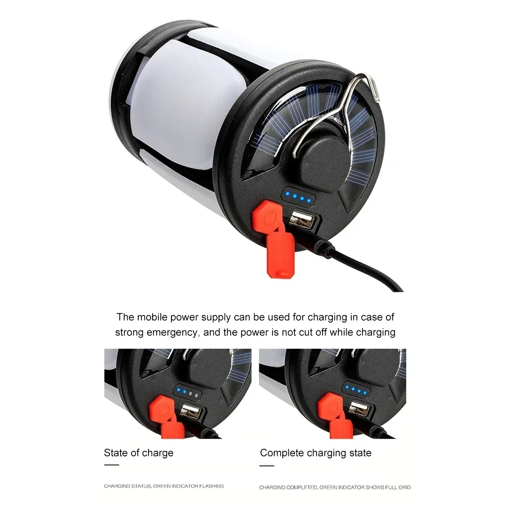 Sólarhlaðanlegt LED Útileguljós með 6 Ljósstillingum og Power Bank