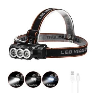 Öflug höfuðljós með 1300lm LED, vatnsheldni og USB endurhleðslu