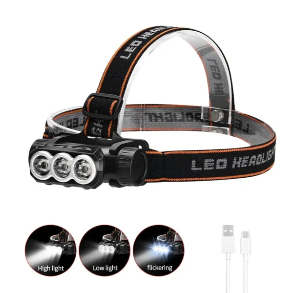 Öflug höfuðljós með 1300lm LED, vatnsheldni og USB endurhleðslu - Image 9