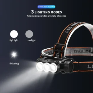 Öflug höfuðljós með 1300lm LED, vatnsheldni og USB endurhleðslu
