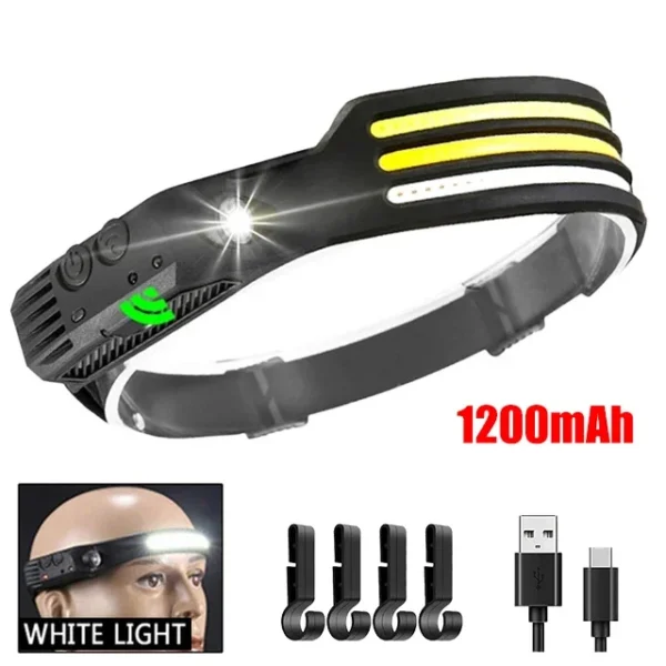 Höfuðljós með COB LED, hreyfiskynjara og stillanlegu höfuðbandi - Image 11