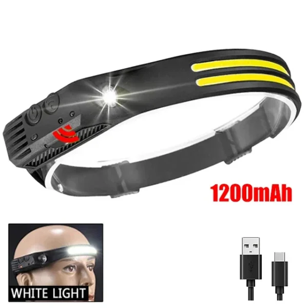 Höfuðljós með COB LED, hreyfiskynjara og stillanlegu höfuðbandi - Image 8
