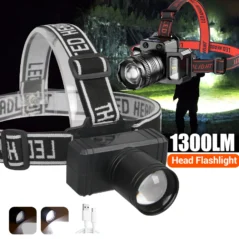 Öflug höfuðljós með 1300lm LED, vatnsheldni og USB endurhleðslu