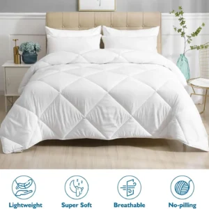 Snúanleg sæng með microfiber efni og endurunninni pólýester fyllingu – lang útgáfa, andar vel og hentar viðkvæmum svefngestum