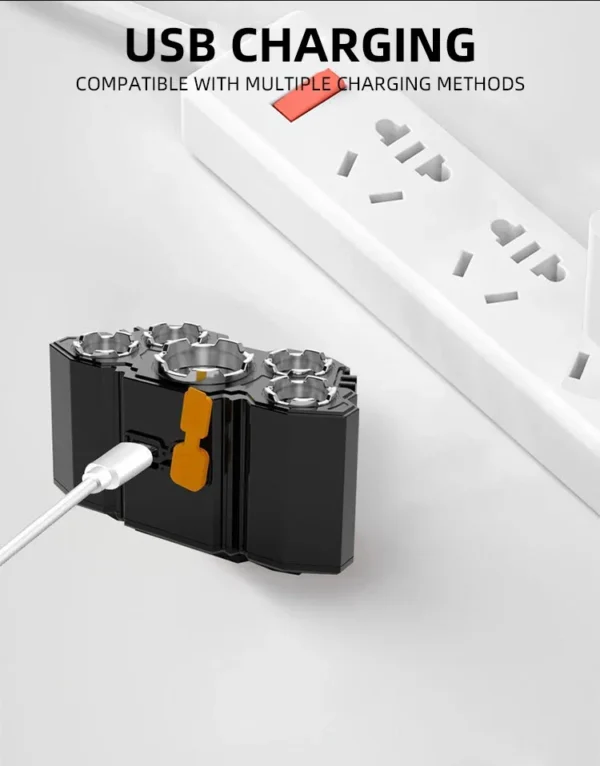 Höfuðljós með 5 LED perum, endurhlaðanlegt með innbyggðri rafhlöðu - Image 14