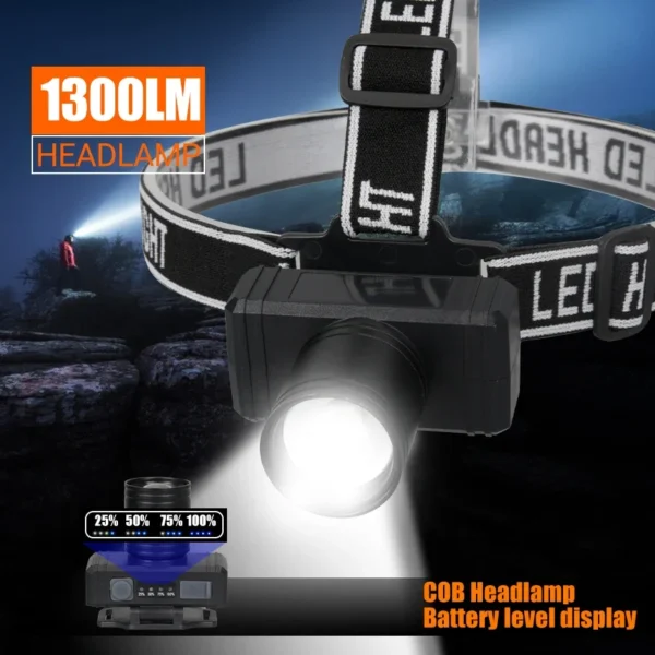 Öflug höfuðljós með 1300lm LED, vatnsheldni og USB endurhleðslu - Image 12