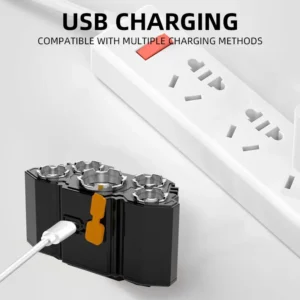 Höfuðljós með 5 LED perum, endurhlaðanlegt með innbyggðri rafhlöðu