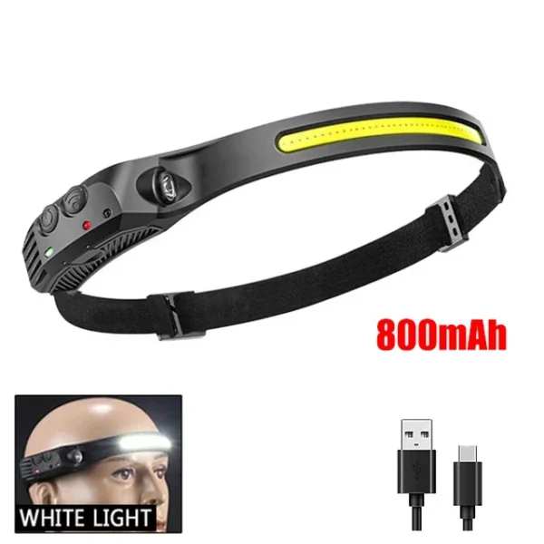 Höfuðljós með COB LED, hreyfiskynjara og stillanlegu höfuðbandi - Image 9